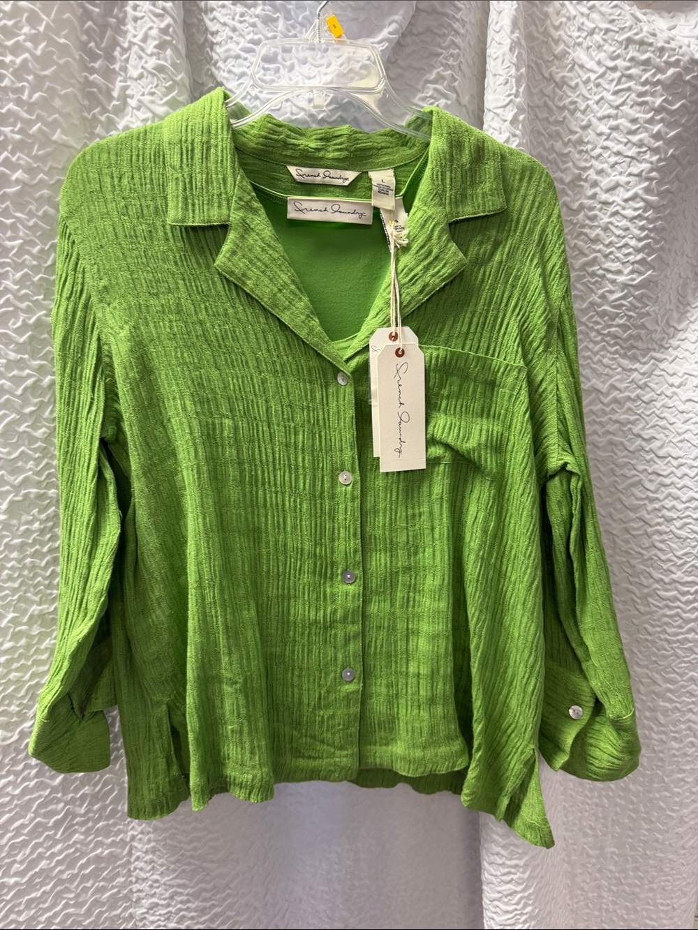 NWT French Laundry Green Crinkle Button Down (L) & Matching Tank Top (S) Set